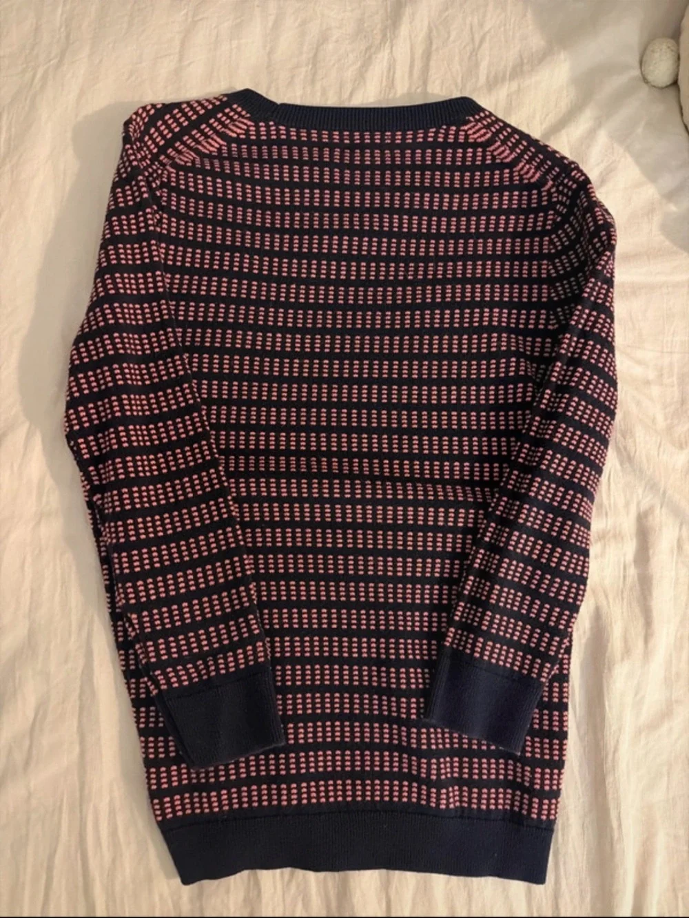 J. Crew Navy and Pink Striped Knit Crewneck Sweater